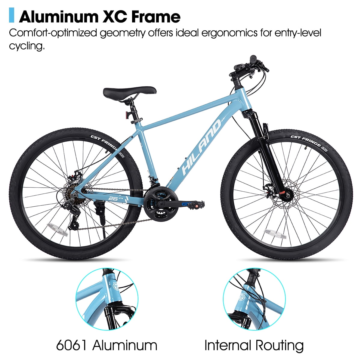 HILAND 26 Inch Mens and Womens Mountain Bike,21 Speed Mountain Bicycle with Dual Disc Brake, Front Suspension Fork, High Carbon Steel Frame Urban Commuter Bike for Adults