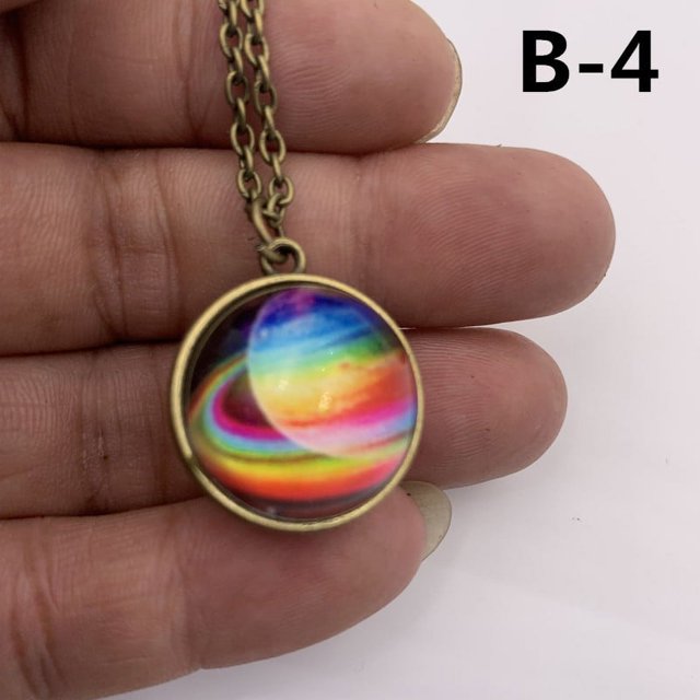 Collar luminoso con cielo estrellado cósmico y sistema solar con bola de cristal de doble cara y joyería de estilo europeo y estadounidense