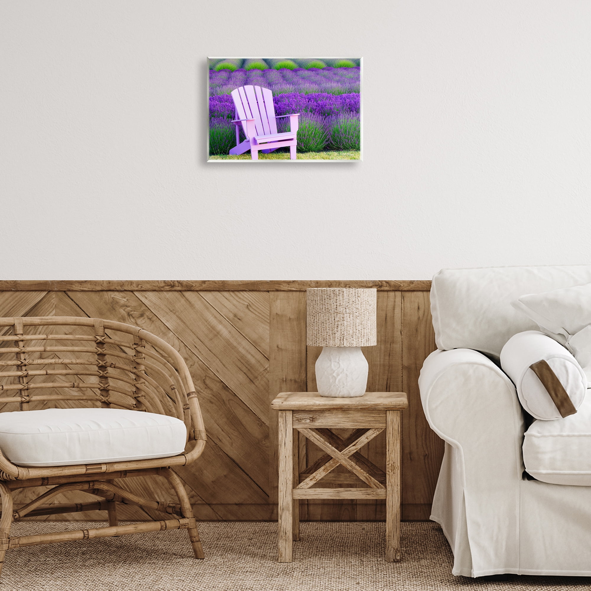Stupell Industries Chair & Lavender Field Landscape & Nature Painting Unframed Art Print Wall Art, 15 x 10
