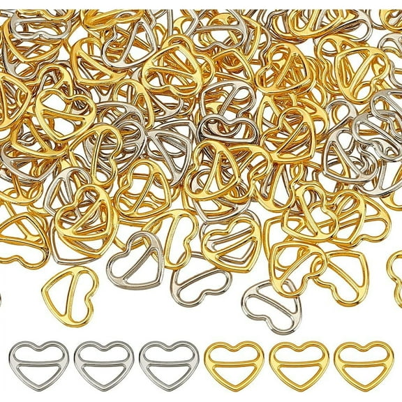 120 Pcs Heart-Shaped Bra Strap Sliders Platinum/Golden Bra Strap Rings Alloy Bra Strap Clips 14x12.5mm Bra Strap Slide Replacement for Sewing Bikini Halter Swimsuit Tops Lingerie Rings diy