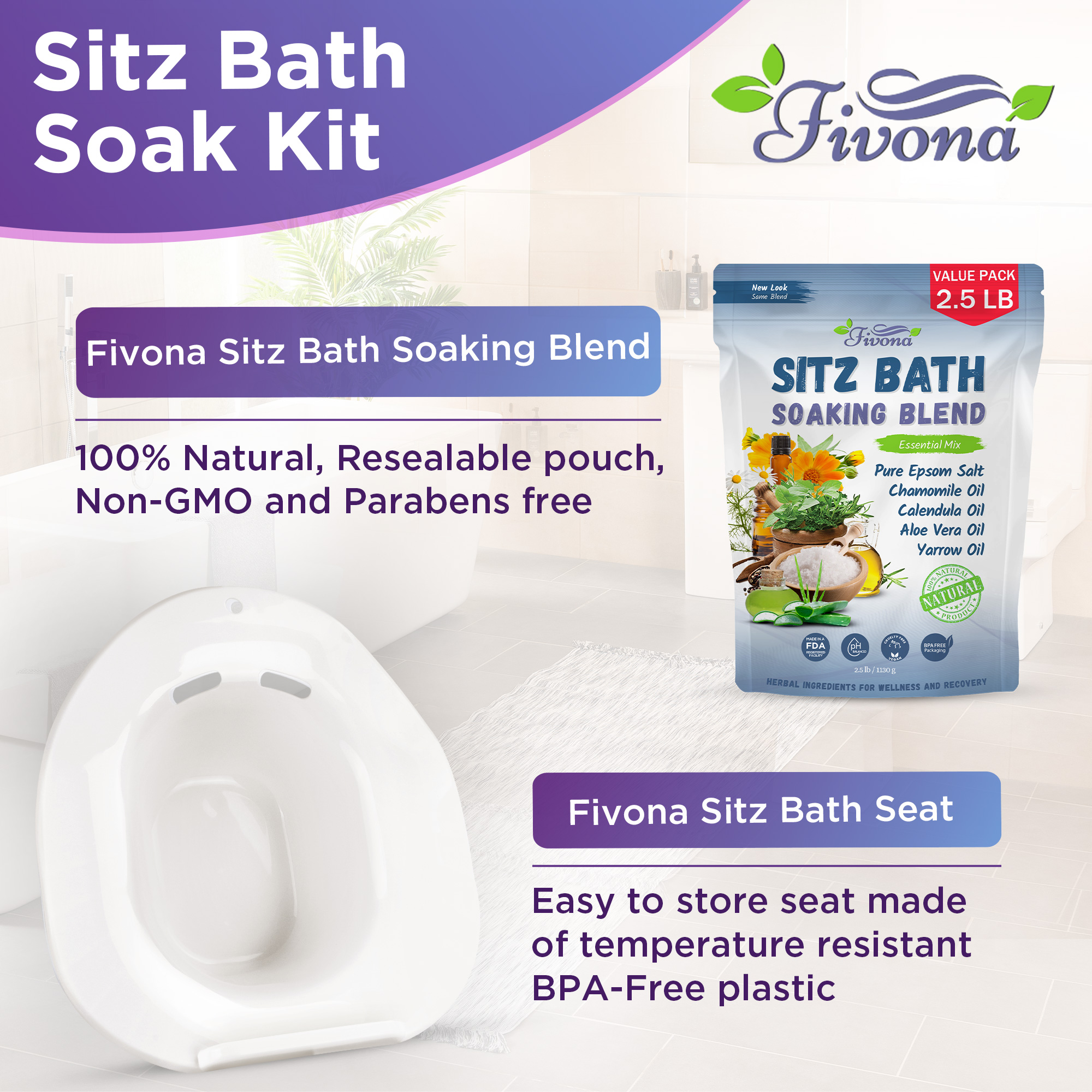 Sitz Bath Kit Salt 2.5 LB Kit for Hemorrhoids and Postpartum Care Epsom with Oils Blend - image 4 of 8