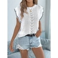 thumbnail image 6 of Women Cap Sleeve Tops Summer Crew Neck Shirt Crochet Knit Sweater White XL, 6 of 9