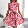 thumbnail image 2 of Summer Saving Wycnly Sundresses for Women Sleeveless Halter Floral Mini Dresses Tie Waist Flowy Ruffle Swing Boho Beach Summer Dress Pink Up to 65% off, 2 of 7