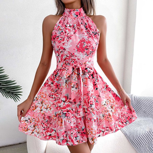 Fankiway Robe d'Été Décontractée Sans Manches à Col Rond Imprimée pour Femmes Grande Taille