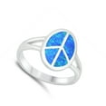 thumbnail image 4 of CHOOSE YOUR COLOR Blue Simulated Opal Retro Peace Sign Ring .925 Sterling Silver Band CZ Female Size 10, 4 of 4
