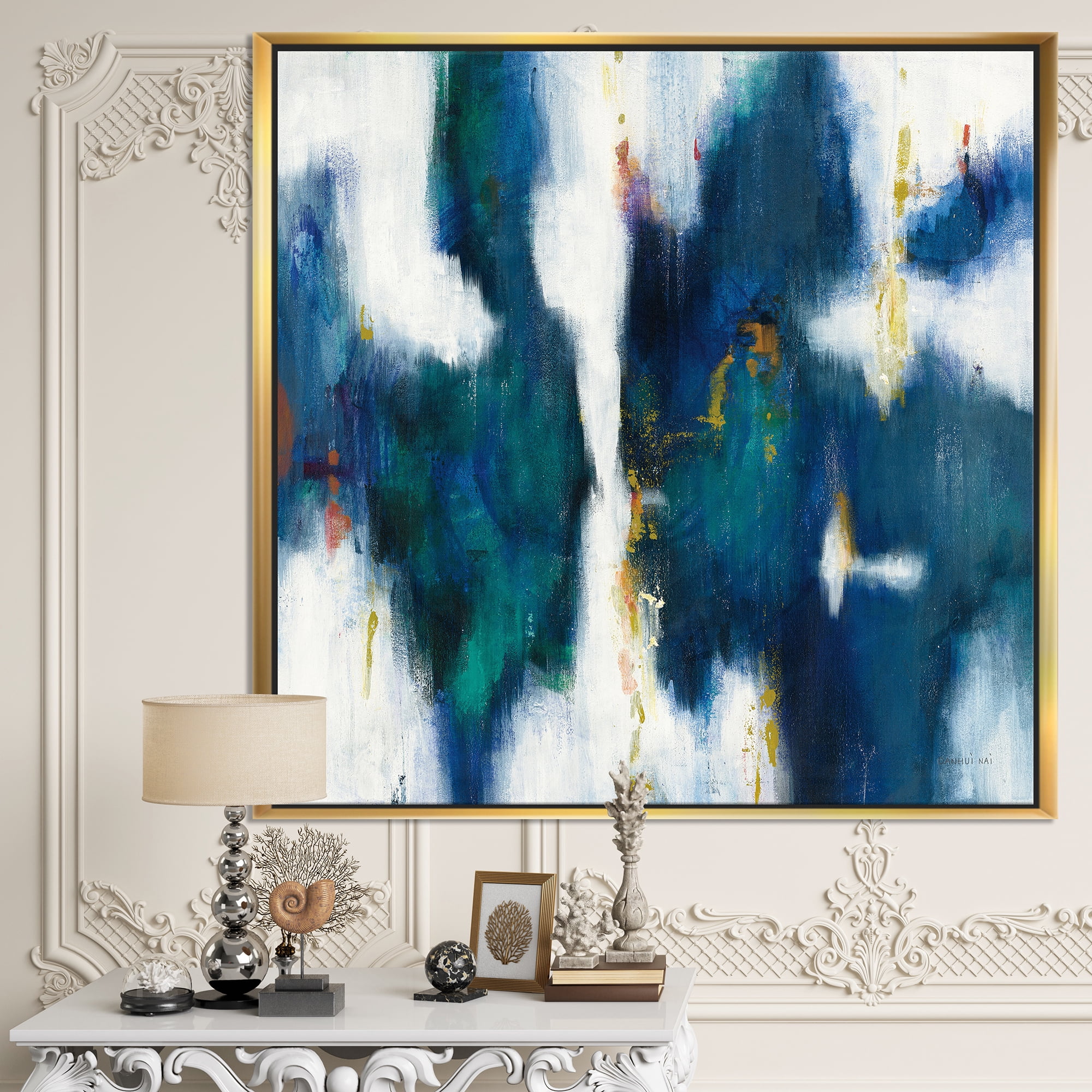 Designart ' Blue Glam Texture I ' Contemporary Framed Canvas