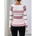 thumbnail image 5 of Women's Pullover Striped Knit Square Neck Sweater Color Block Long Sleeve Cute Trendy Fuzzy Sweaters Pink L, 5 of 10