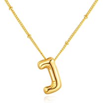 TRAHOO-Bubble Letter Necklace Balloon Initial Pendant Necklace for Women 14K Gold Plated Dainty Chain Necklace for Personalized Jewelry Birthday Gifts