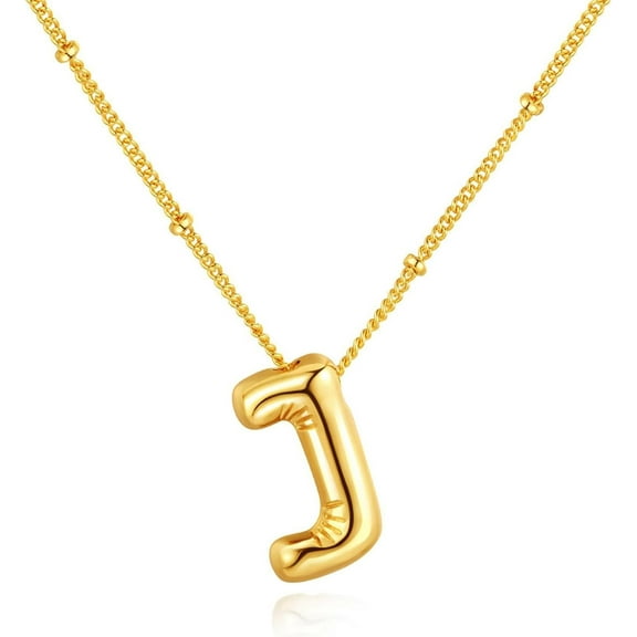 TRAHOO-Bubble Letter Necklace Balloon Initial Pendant Necklace for Women 14K Gold Plated Dainty Chain Necklace for Personalized Jewelry Birthday Gifts