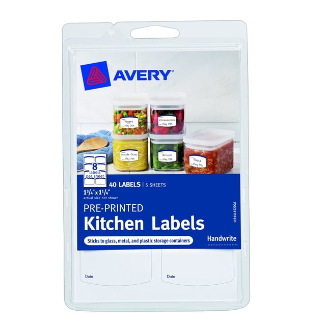 Etiquetas de cocina Avery con borde azul preimpresas, paquete de 40