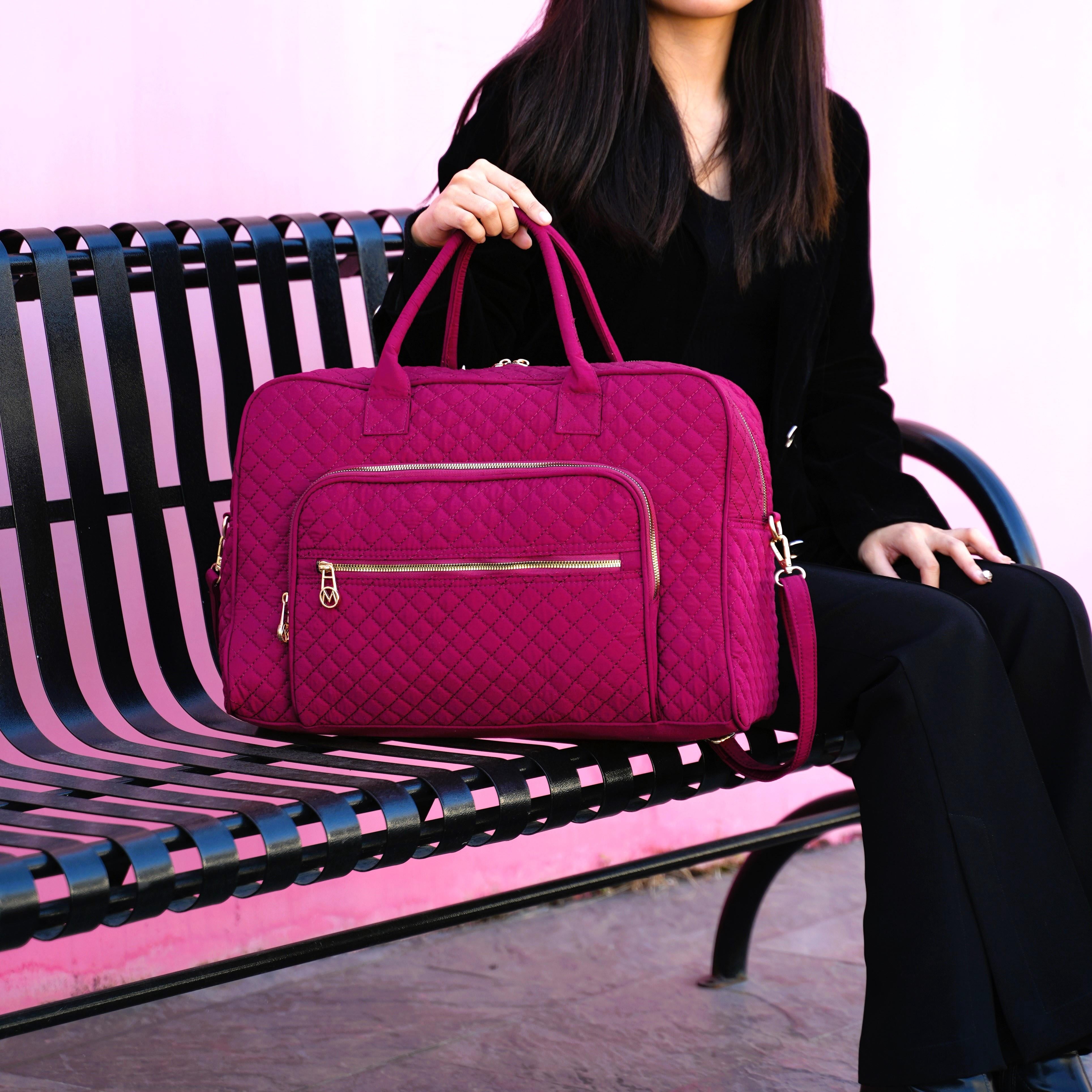 MKF Collection Jayla Women’s Solid Quilted Cotton Duffle Bag For Travel by Mia K - Brown