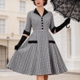 thumbnail image 2 of Hduncf Women's Half Sleeves Gingham Dress Fashion Summer Casual Checked Button Collared Necktie Front A Line Dresses Black M, 2 of 9