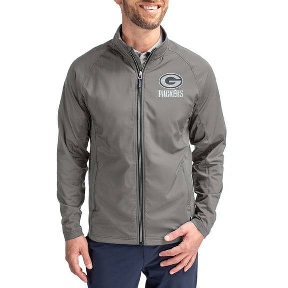 Men's Cutter & Buck Gray Green Bay Packers Adapt Eco Hybrid Recycled Full-Zip Jacket