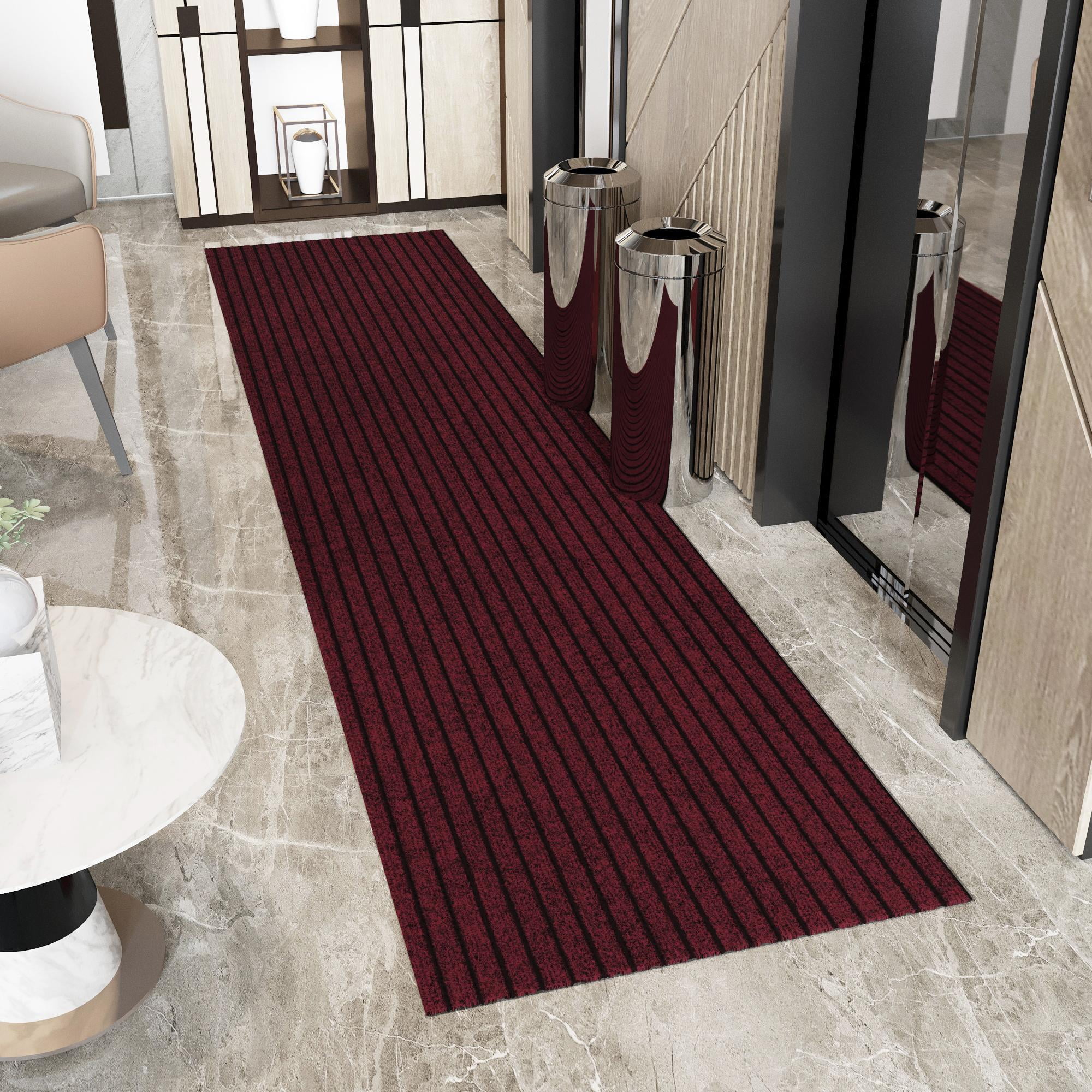 Ottomanson Non-Slip Hallway Runner Rug 2' x 16' Indoor/Outdoor Custom Size Utility Carpet for Garage, Red Ribbed