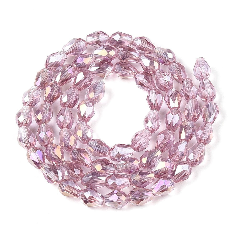 Transparent Electroplate Glass Beads Strands AB Color Plated Faceted Teardrop Rosy Brown 8x6mm Hole: 1.2mm about 65~67pcs/strand 20.08''(51cm)