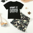 thumbnail image 2 of Little Boys Clothes Boys Sets Toddler Baby Boy Summer Clothes 2 Piece Outfit Funny Letter T Shirt Elastic Waist Shorts Set Black 3-4 Years, 2 of 7