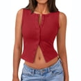 thumbnail image 2 of Lumtrix Womens Button Down Tank Top Going Out Ribbed Sleeveless Shirt Cropped Fitted Vest Y2k Fashion Trendy Summer Clothes Red XL, 2 of 5