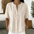 thumbnail image 2 of Women’s Cotton Linen Polo Shirt Casual Short Sleeve Button Down Summer Tops, M, 2 of 4