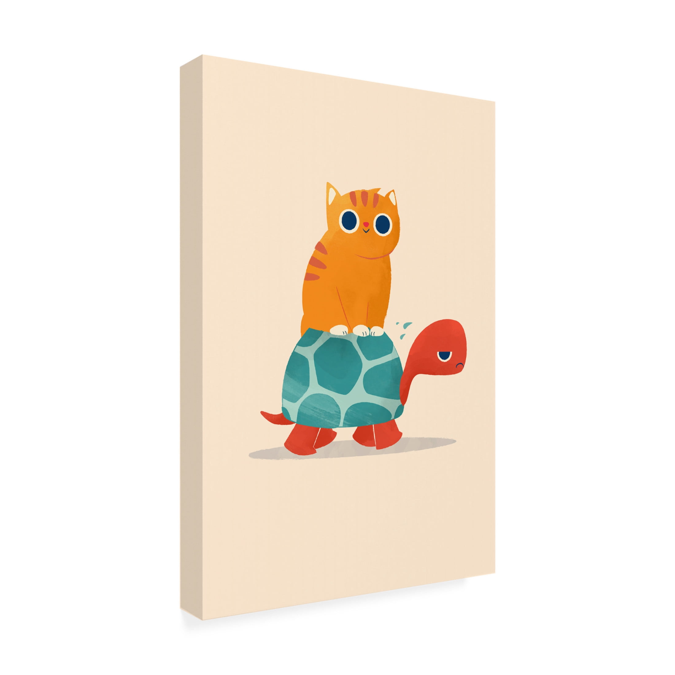 Canvas Wall Art - Jay Fleck 'Fat Cat Rides Turtle' Wall Art for Living Room, Bedroom, or Office Décor by Trademark Fine Art - 12 x 19 Inches