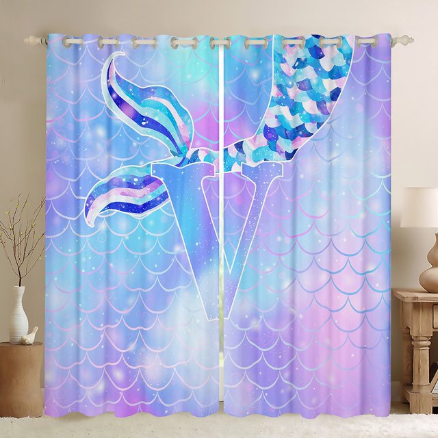 Erosebridal Rideaux Queue de Poisson Rêveuse Lot de 2 (42x90), Rideaux Occultants Monogrammés V 30 %-50 %, Décoration Style Princesse