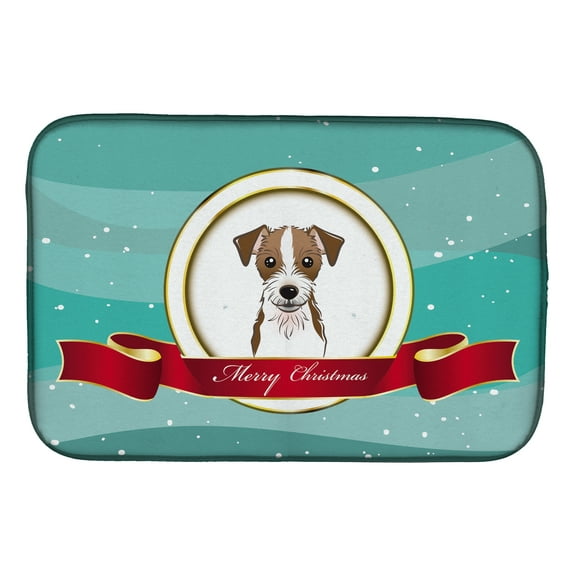 Jack Russell Terrier Merry Christmas Dish Drying Mat