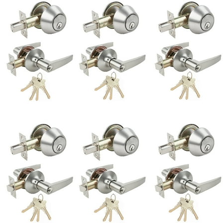 Stainless Steel Entry Door Handle Combo Lock Set with Deadbolt 6-Pack
