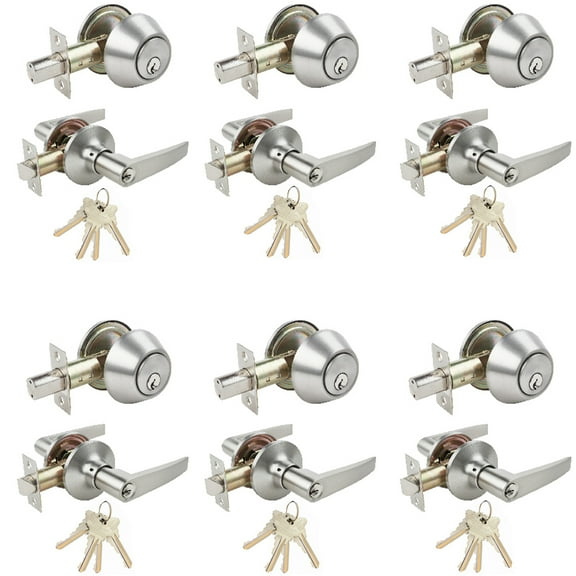 Stainless Steel Entry Door Handle Combo Lock Set with Deadbolt 6-Pack