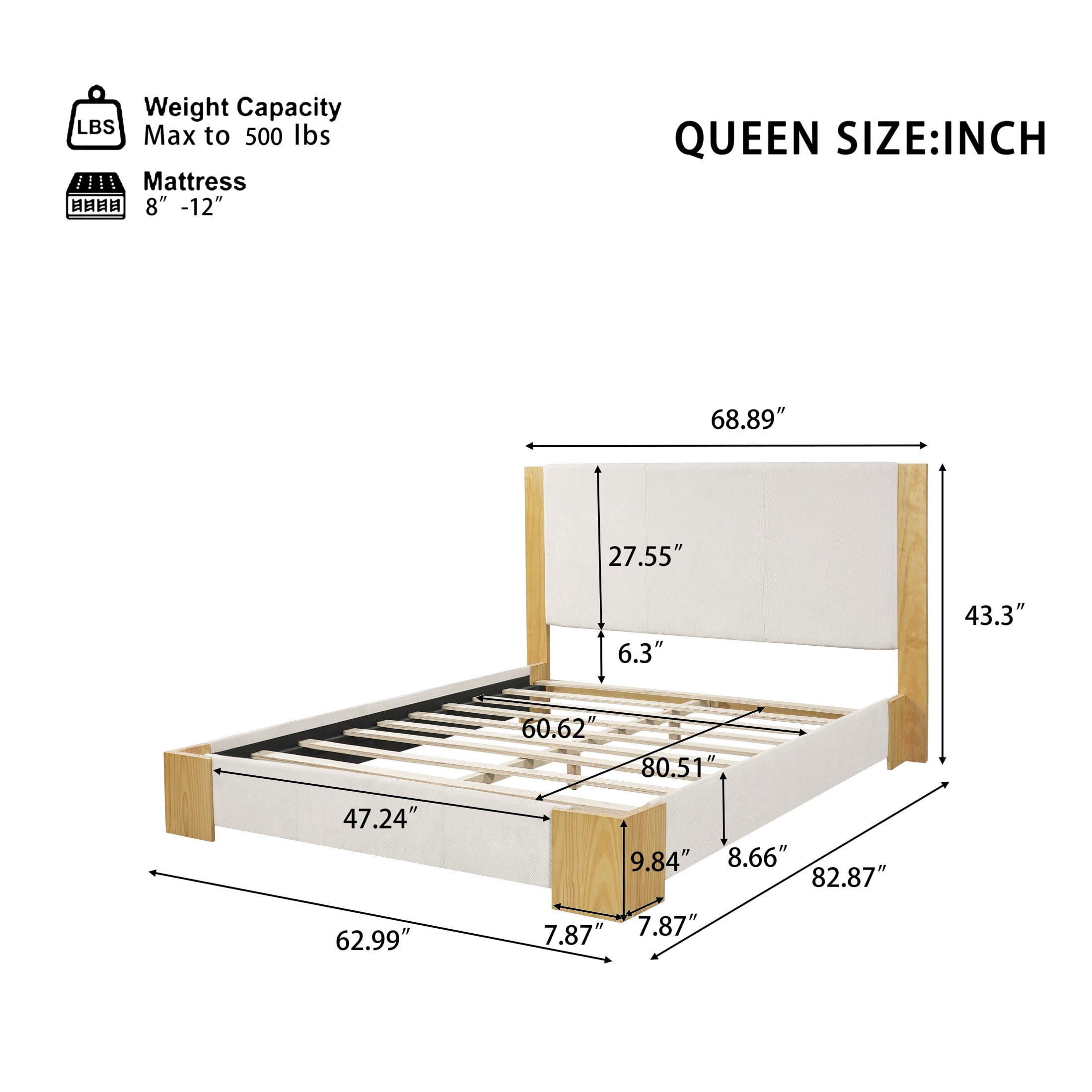 Christopher Knight Home Modern Queen Size Upholstered Platform Bed with Headboard, Beige+Natural