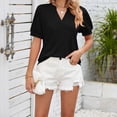 thumbnail image 6 of Women's Short Sleeve Casual T Shirts Summer Ruffle Plain Round Neck Loose Fit Tee Blouse Tops,Summer Tops Trendy 2025 Cap Sleeve T Shirts Crew Neck Pleated Front Clothes Fashion, 6 of 8