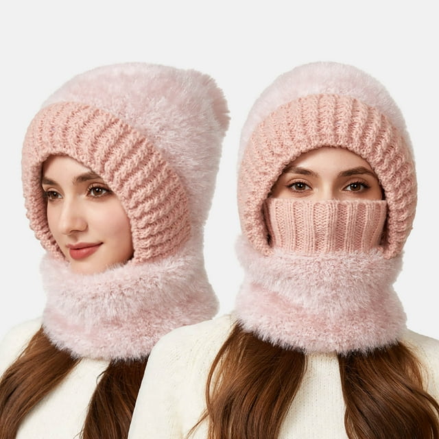 Pasamontañas de invierno 3 en 1 con forro polar, bufanda y mascarilla | Tejido resistente al viento y cálido para mujer