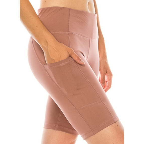LA12ST Women High Waist Athleisure Yoga Shorts Workout Running Compression Exercise Biker Shorts Side Pockets