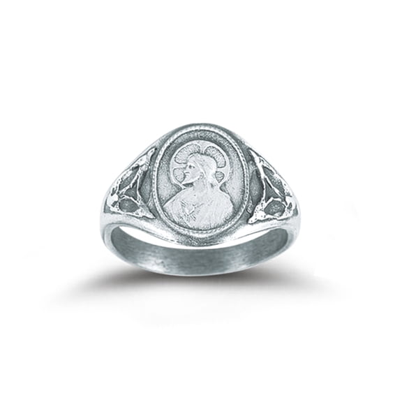 Sterling Silver Sacred Heart Scapular Ring with Our Lady of Mount Carmel Inside, Size 6