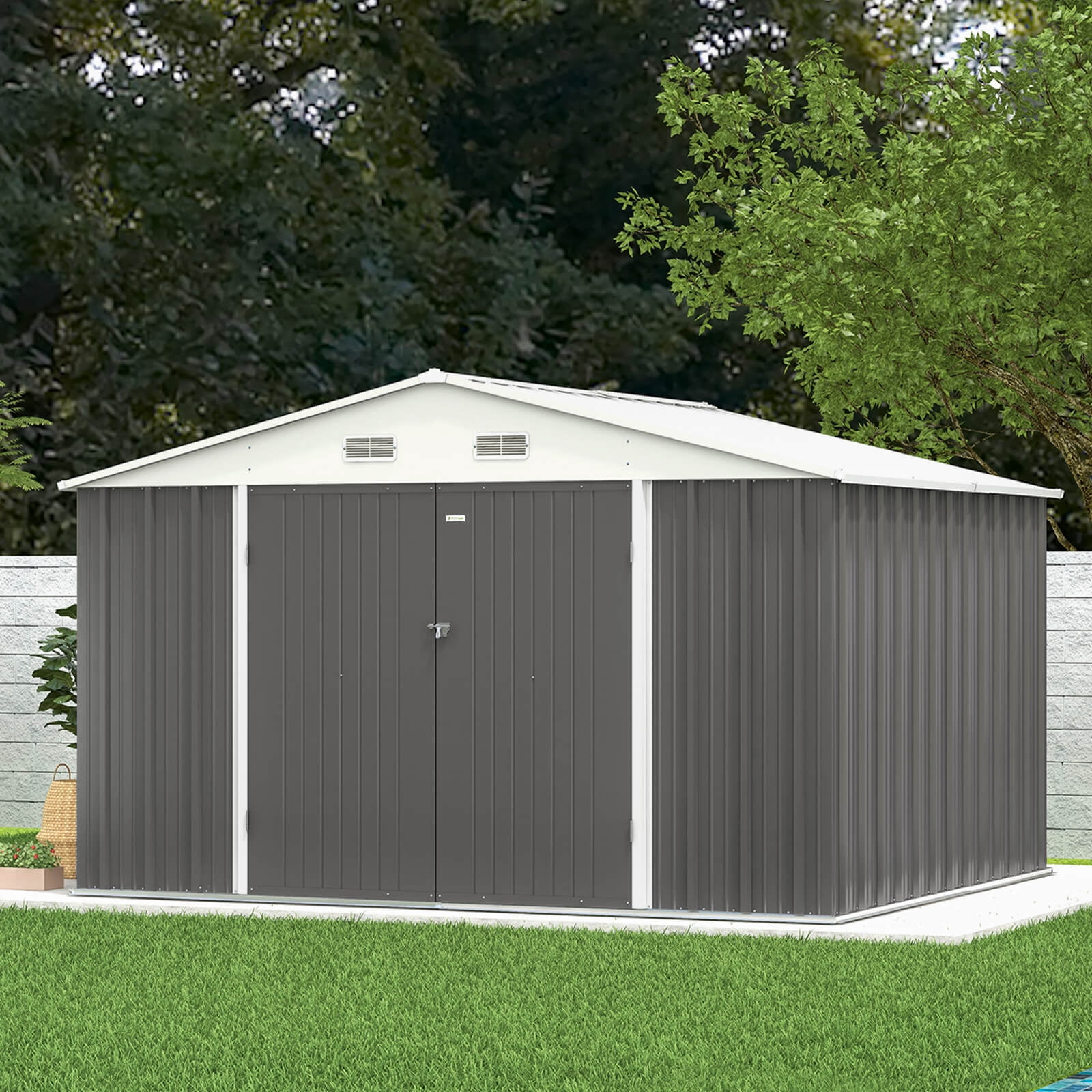 Patiowell 10 x 8 ft. Galvanized Steel Shed Metal Outdoor Storage Shed ...