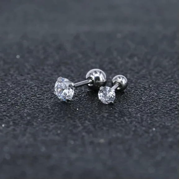 HOOUN 2Pcs Surgical Steel Round Cubic Zirconia Earrings Screw Back Ear Studs Men Women-5mm-Silver