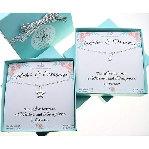 Mother and Daughter Star Necklace Set in Sterling Silver on 16 and 18 inch .925 Sterling Silver Cable Chain. Mom Daughter Jewelry Necklaces. Star Necklace. Star Charm.