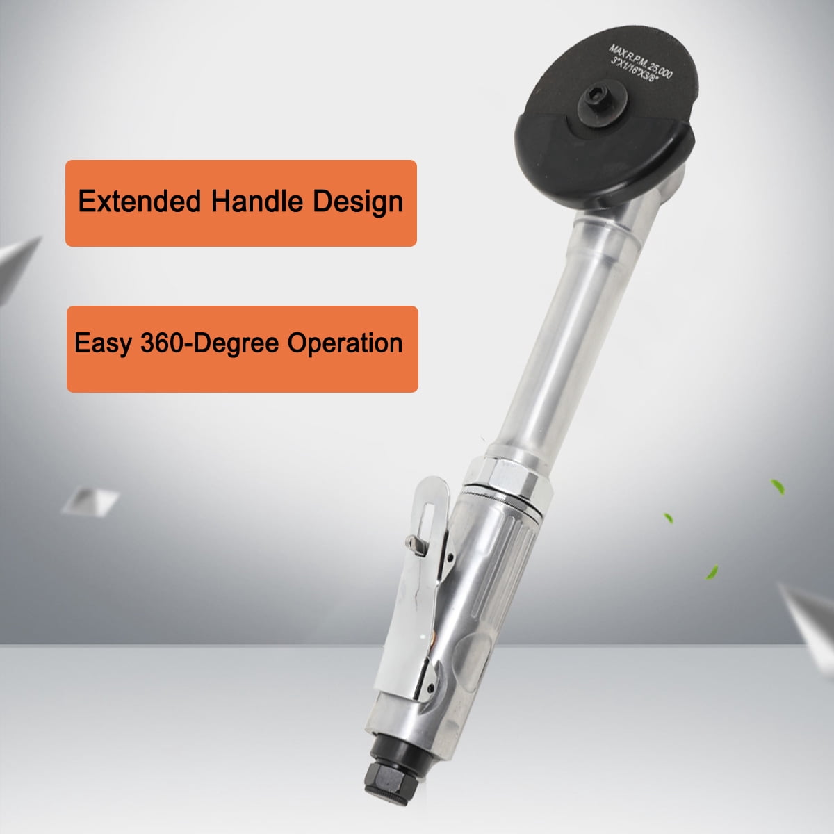 SUDEG 1/4" Air Grinder, Air ‎Right Angle Die Grinder, Air Angle Edge Die Grinder Cutter Polisher Air Tool with Long Handle Safety Cover, 90PSI 18000RPM Long Handle Cutting Machine