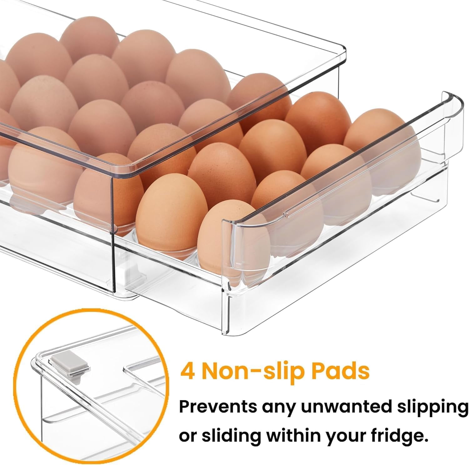 Large Refrigerator Drawer with Removable 28 Grid Egg Tray, Clear Egg Drawer for Fridge Organizer Bins, Fridge Storage Container Under Shelf Holder for Fruit,Vegetable,Meat,Cheese