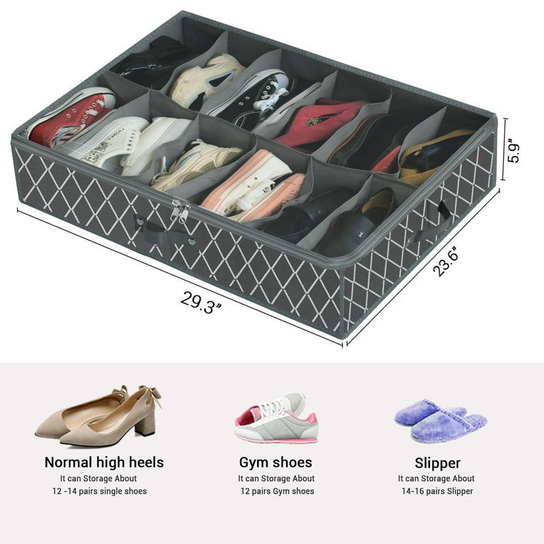 Under Bed Shoe Storage Organizer for Closet Fits 24 Pairs-Sturdy Underbed  Shoe Containers Box Bedding Storage Organizador De Zapatos with Clear  Cover,Set of 2, 29.3 x 23.6 x 5.9inch 