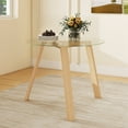 thumbnail image 2 of Costway 36" Round Glass Dining Table for 4 with Tempered Glass Tabletop Rubber Wood Frame Natural, 2 of 10