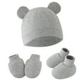 thumbnail image 2 of LZHGirlshop 3 Pieces Newborn Solid Color Hat Mittens Sock Set No Scratch Gloves for 0-12 Months Boy Girl,Gray,One Size, 2 of 5