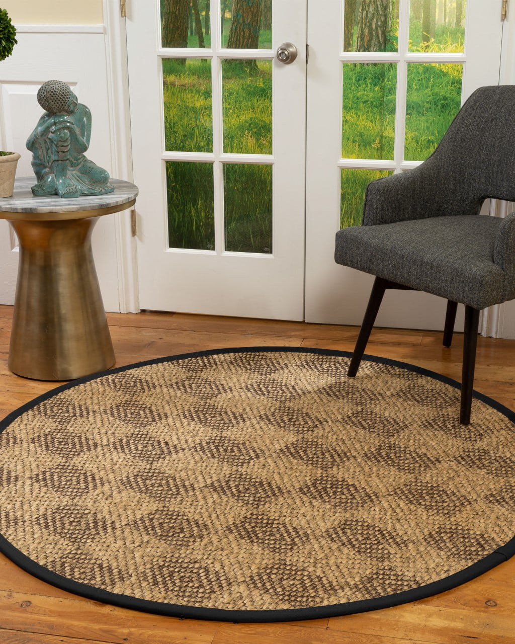 Natural Area Rugs Parson Custom Sisal Rug, 8', Round Black Border
