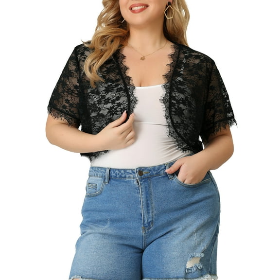 DARING DIVA Plus Size Sheer Shrug Floral Lace Shrugs Tops 4X Black