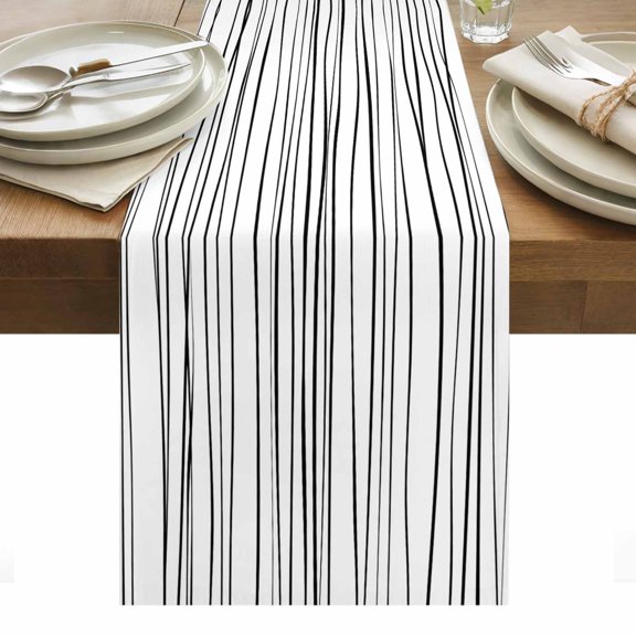 Black Table Runner - 90 Inch Long, Kitchen Dining Table Runner Dresser Scarves, Abstract Lines Gradient Minimalist Modern Texture Farmhouse Decor for Coffee Tables Wedding Party Banquet