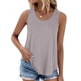 thumbnail image 2 of Womens Tank Tops Summer Loose Sleeveless Tops Ribbed Trim Scoop Neck Curved Hem Gray M, 2 of 6