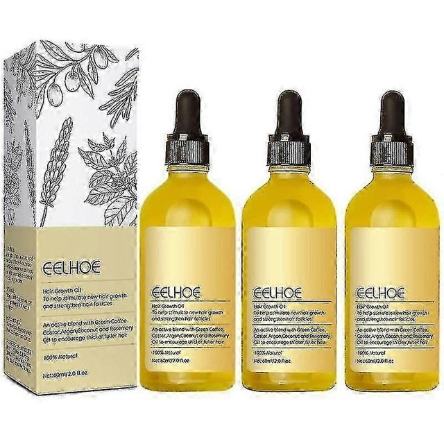 3pcs Natural Hair Growth Oil, Veganic Organic Natural Hair Growth Oil 60ml