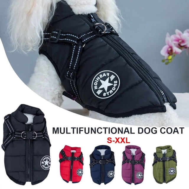 Chaqueta de invierno para perros con arnés Ropa de abrigo para perros Impermeable-azul marino-M brillar Electrónica