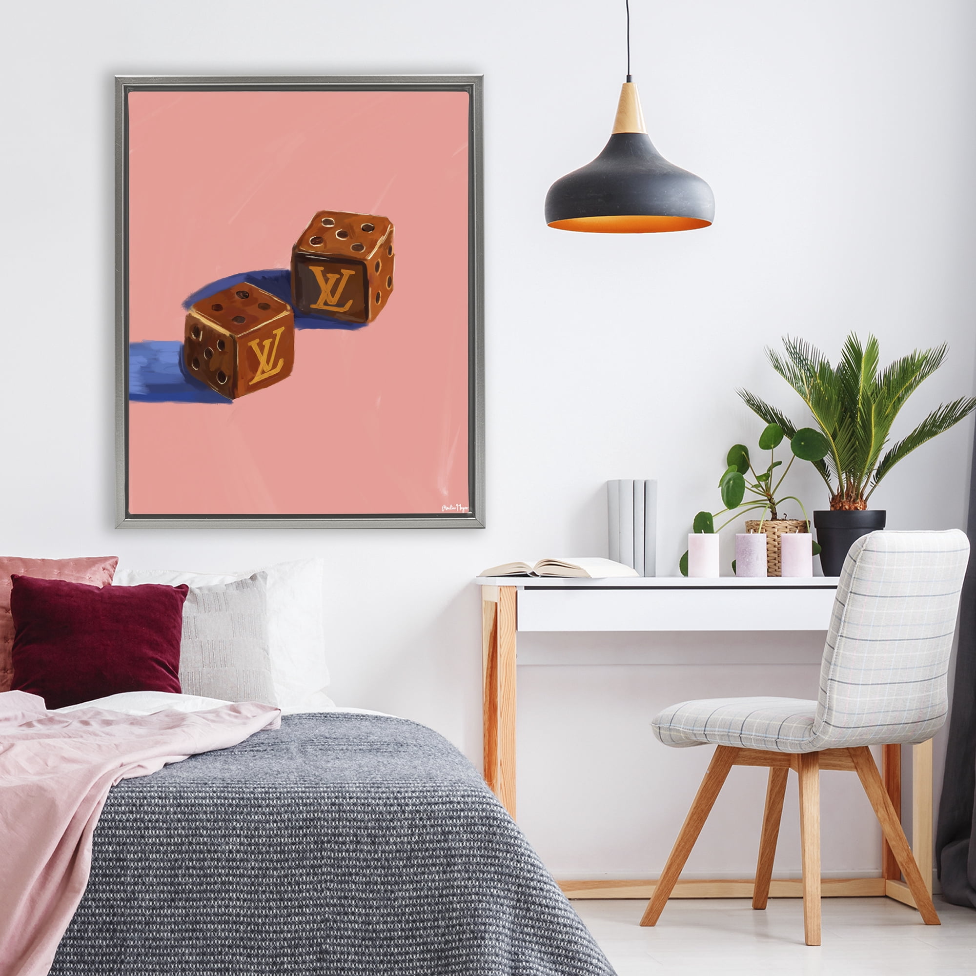 Stupell Industries Fashion Brand Dice Gray Framed Floater Canvas Wall Art, design by Amelia Noyes