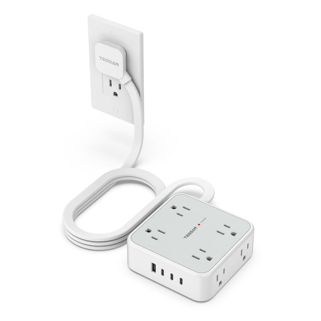 Regleta de alimentación con protector contra sobretensiones TESSAN de 5 pies con 8 puertos AC y 4 puertos USB
