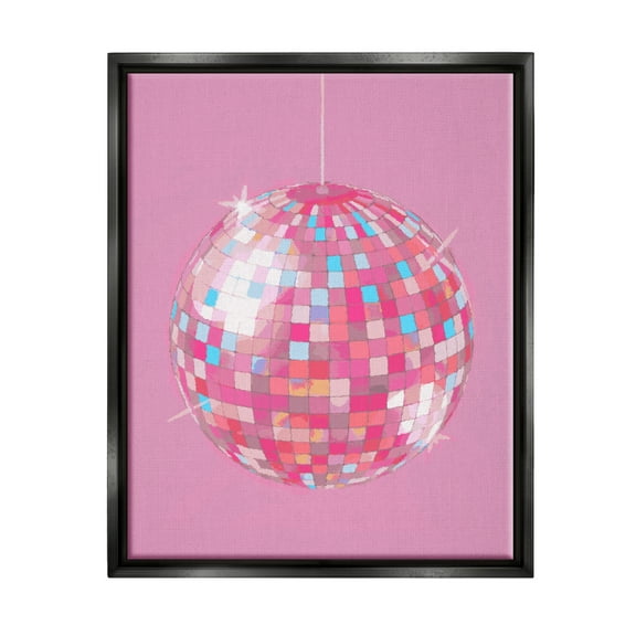 Stupell Industries Pink Disco Ball Groovy Pattern Beauty & Fashion Painting Black Floater Framed Art Print Wall Art