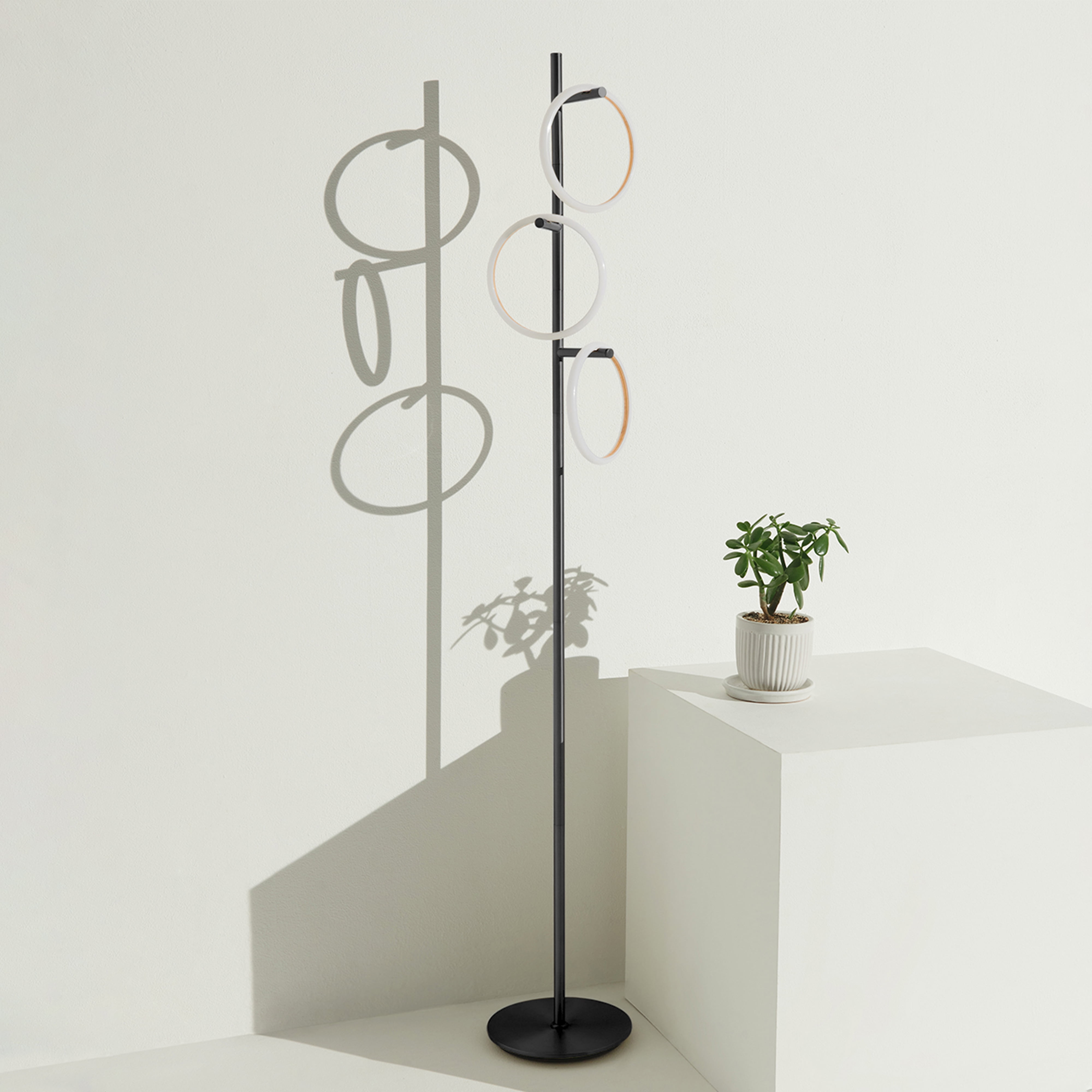 Brightech Saturn 66" Modern LED Floor Lamp - Removable LED Ring Lights with 3-Way Dimming - Classic Black